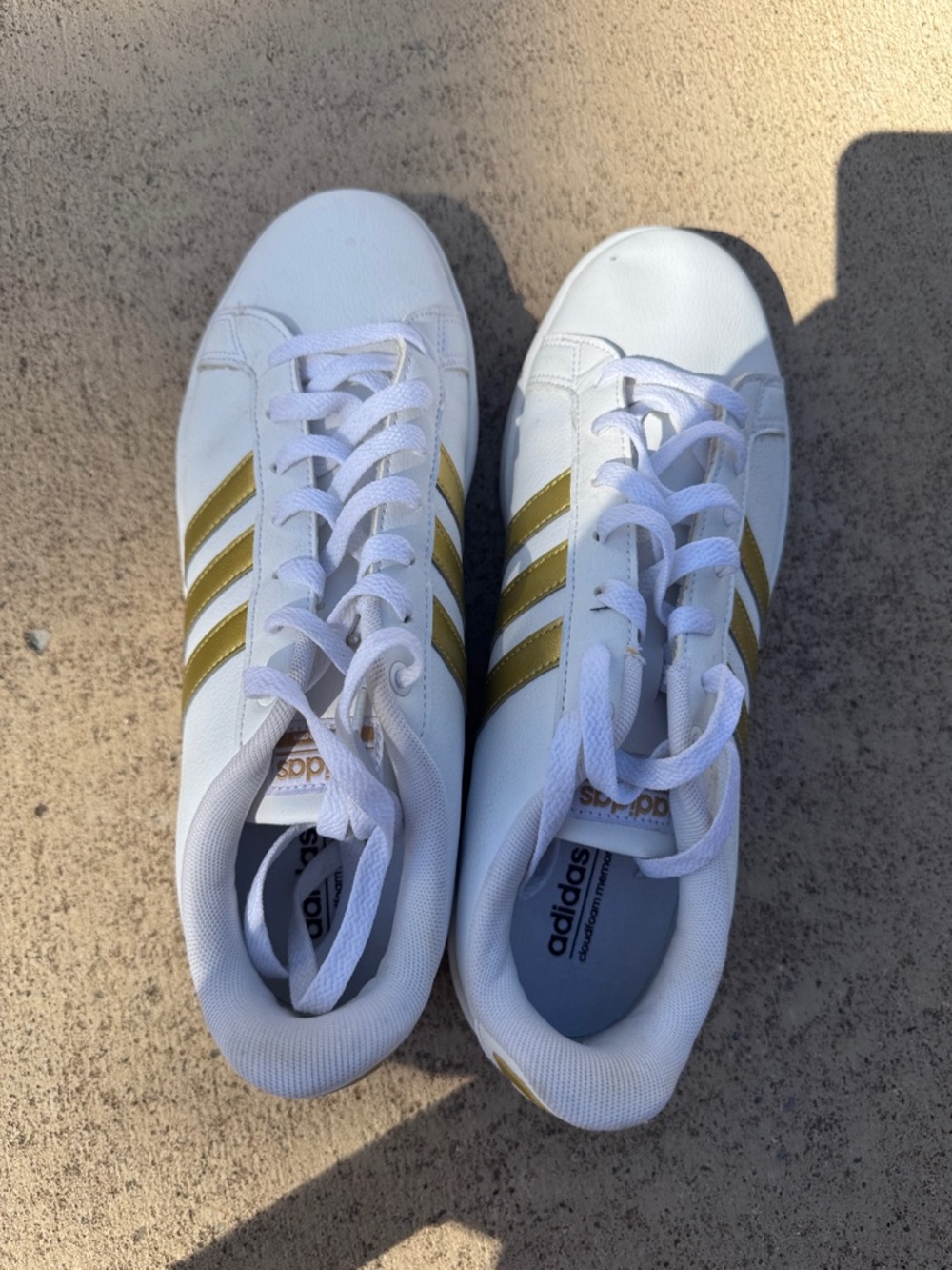 adidas White Sneakers with Gold Three-Stripes